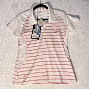 Adidas Women’s ClimaCool Golf Polo Shirt Size M White Pink Striped New with Tags